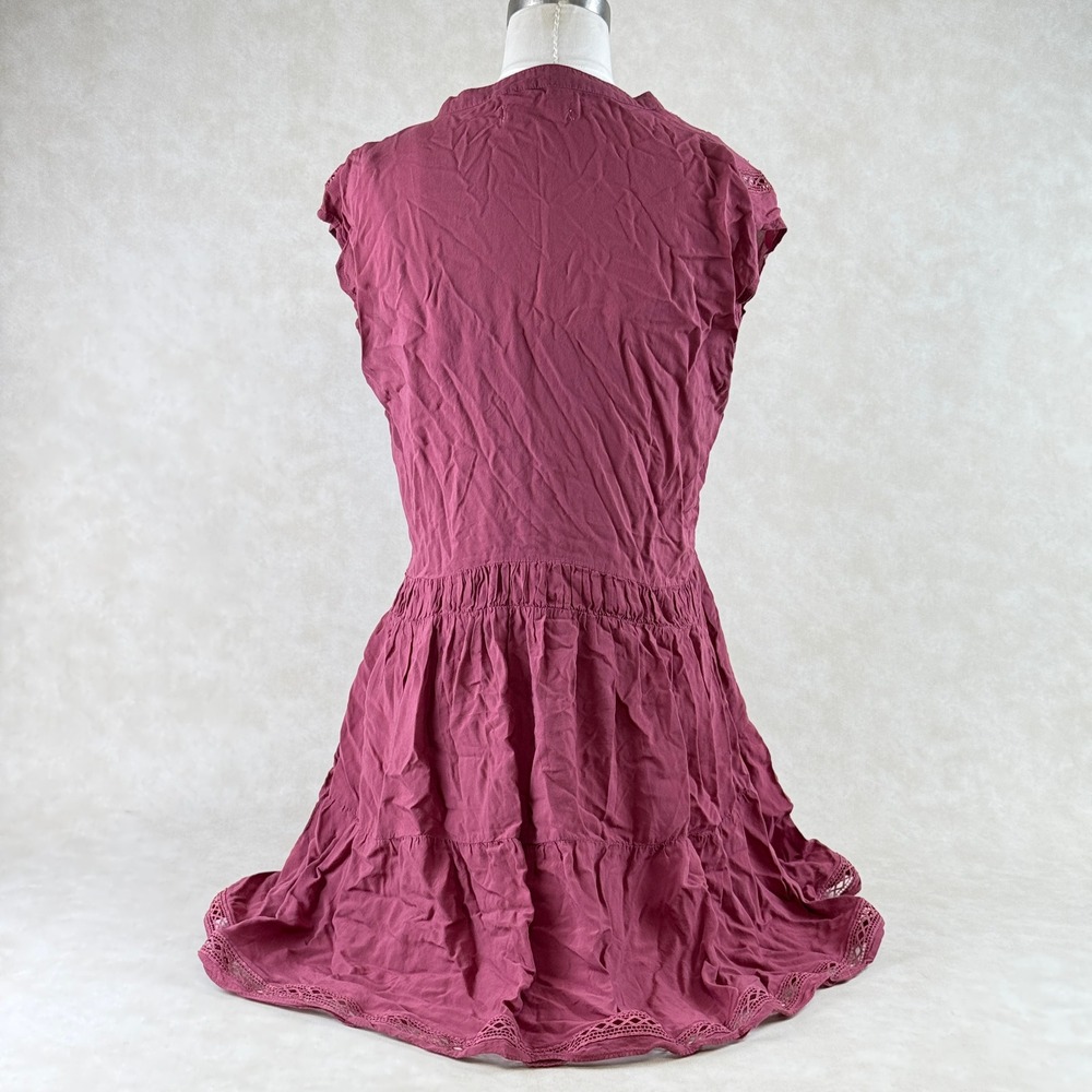 Lucky Brand Tunic Dress XS Boho Lace Burgundy Sleeveless Layered w Slip - Picture 5 of 13